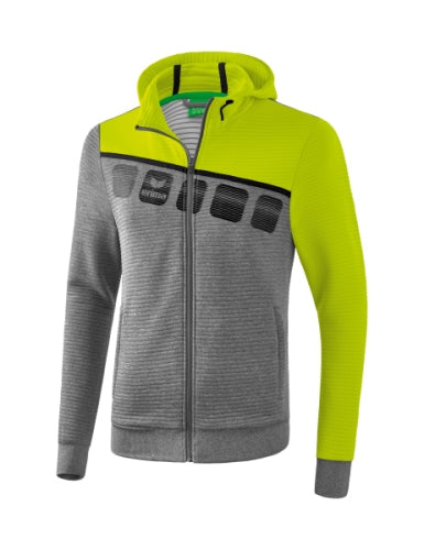 Erima 5-C trainingsjack met capuchon - grey melange/lime pop/zwart