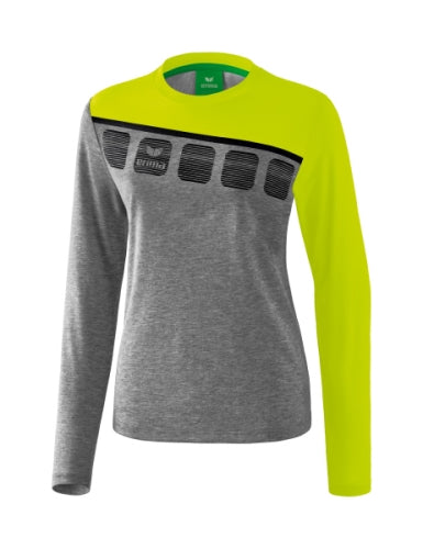 Erima 5-C longsleeve Dames - grey melange/lime pop/zwart